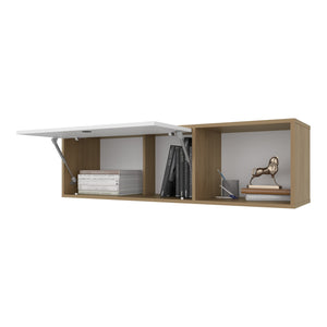 English Elm Roslyn Wall-Mounted Cabinet with Lift-Up Door and Open Shelf — Natural Oak & White Modern Storage B128P287526
