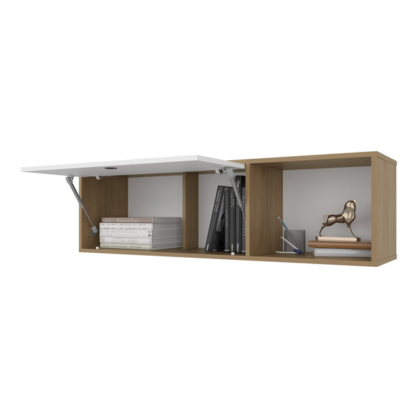 English Elm Roslyn Wall-Mounted Cabinet with Lift-Up Door and Open Shelf — Natural Oak & White Modern Storage B128P287526