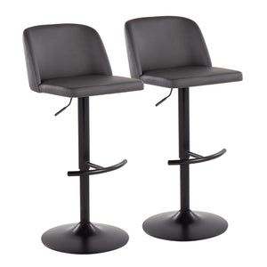 English Elm Toriano Adjustable Bar Stools Set Of 2 - Modern Grey Faux Leather & Black Steel Design For Comfort B202S01027-GIGA