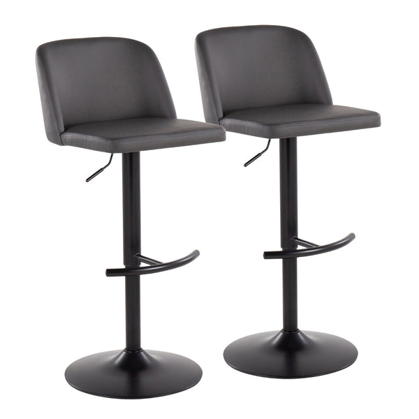 English Elm Toriano Adjustable Bar Stools Set Of 2 - Modern Grey Faux Leather & Black Steel Design For Comfort B202S01027-GIGA