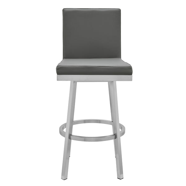 English Elm Corvin 30" Swivel Bar Stool in Gray Faux Leather — Armless Metal Frame, 360° Swivel, Easy Clean B2736P268554