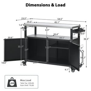 English Elm K&K 54.5" Outdoor Kitchen Island with 1.6" Stainless Top, Locking Wheels, Spice Rack & Bottle Opener N707P270779B