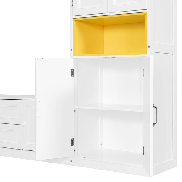 English Elm Twin Murphy Wall Bed with Integrated Tv Stand Open Shelving and Cabinet Storage LP000768AAK