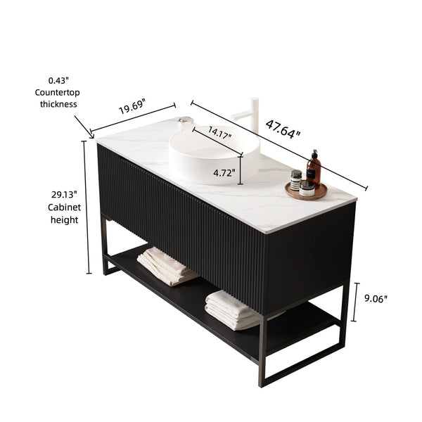 English Elm Tulio 48" Freestanding Bathroom Vanity With Ceramic Vessel Sink & Carrara Stone Countertop, White W2615S00215-GIGA