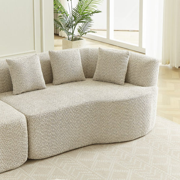 English Elm Curved Chenille Sectional Sofa Deep Seat Cloud Cushions Four Seater Modern Living Room Light Khaki W3505P456566