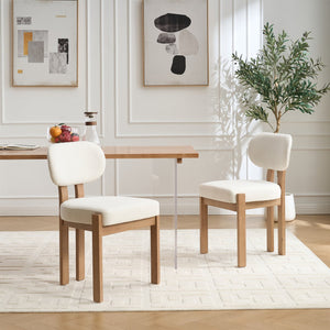 English Elm Wooden Wingback Dining Chairs Chenille Upholstered Farmhouse Set for Kitchen Comfort Beige W3244P316072