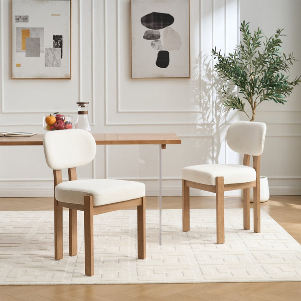 English Elm Wooden Wingback Dining Chairs Chenille Upholstered Farmhouse Set for Kitchen Comfort Beige W3244P316072