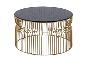 English Elm CT901 Modern round 30" coffee table with tinted tempered glass top and open metal frame for style and durability Gold B009P306192