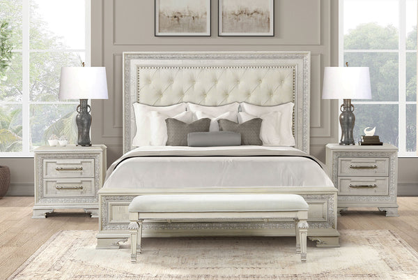 English Elm Traditional French Inspired Nightstand with Usb Charging Dovetail Drawers Creamy Finish B2741P435893