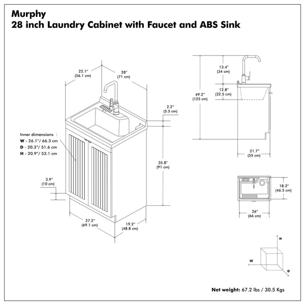 English Elm Murphy Beadboard Laundry Sink Cabinet with Deep Abs Basin and Chrome Faucet Included B136P427217