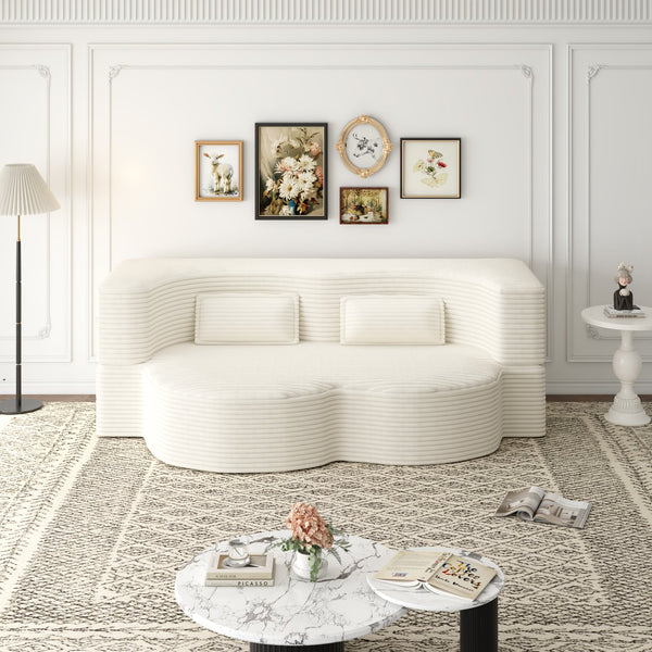 English Elm Modern Full Size Folding Sofa Bed with Plush Corduroy, 2 Pillows, 15" Foam Mattress, No Assembly Required Beige+White W1885P347080