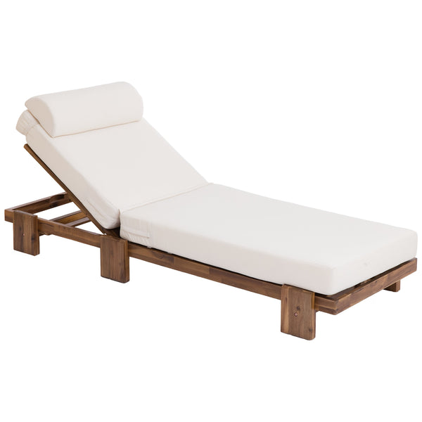 English Elm U_style Solid Acacia Wood Outdoor Lounge Set Adjustable Reclining Poolside Chairs with Headrest Beige WY000483AAA