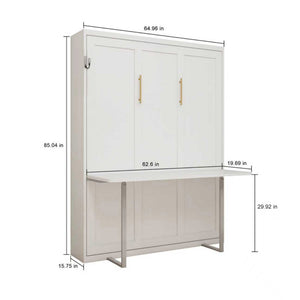 English Elm Multifunctional Queen Murphy Wall Bed with Hydraulic Soft Close and Solid Wood Slat Support W5290S00004