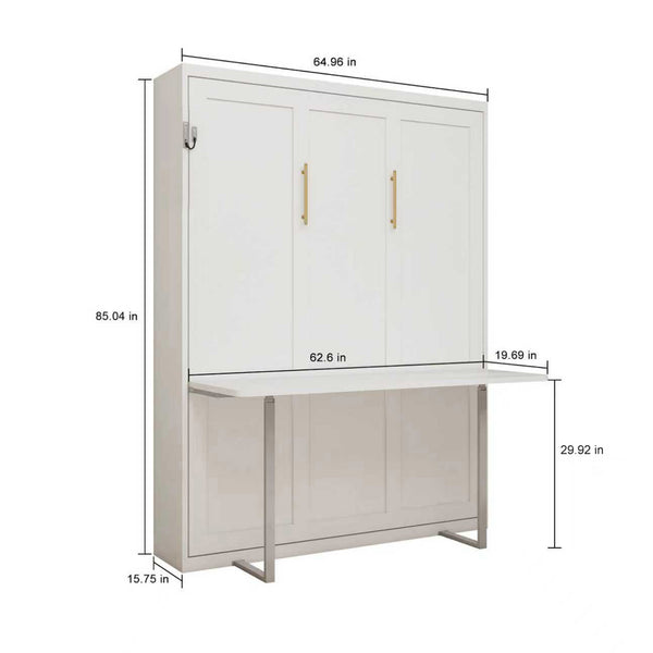 English Elm Multifunctional Queen Murphy Wall Bed with Hydraulic Soft Close and Solid Wood Slat Support W5290S00004