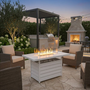 English Elm 54.3 Inch Aluminum Rectangular Propane Fire Table with Convertible Lid for Patio White B082S00070