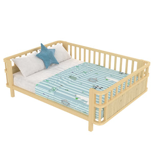 English Elm Children's Low Platform Bed Full Size Iron Wood Frame with Safety Railings for Kids W1858P390002