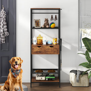 English Elm dog Feeding Station with 3 Adjustable Heights, Stainless Bowls, Spacious Storage Shelves & Drawer – Black Vintage W1687138476