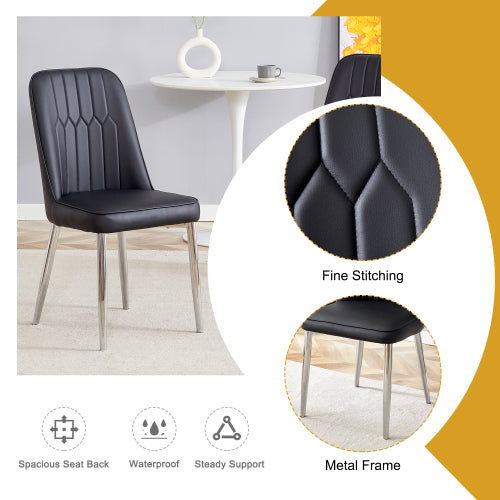 English Elm 4 Pu Leather Dining Chairs with Curved Backs and Silver Metal Legs for Modern Homes W2827P395055