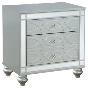 English Elm Arabesque Queen Bedroom Set with Led Tufted Headboard Mirrored Trim Crystal Hardware B062S01550