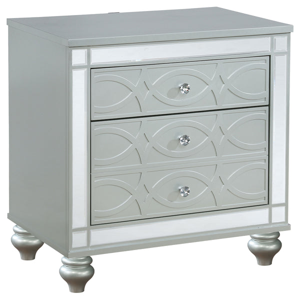 English Elm Arabesque Queen Bedroom Set with Led Tufted Headboard Mirrored Trim Crystal Hardware B062S01550