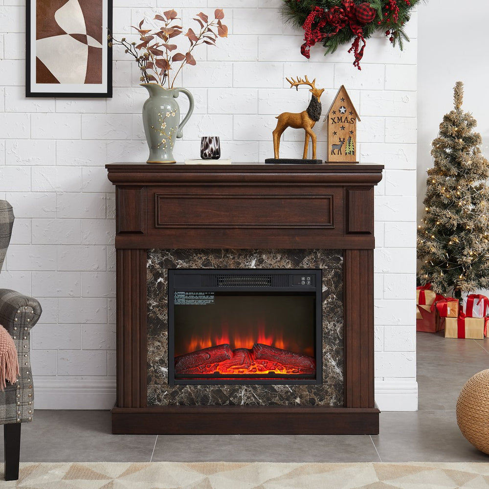 English Elm Electric Fireplace With Elegant Cherry Mantel, Adjustable Flame, Remote Control & Timed Heating Solutions W1758S00030
