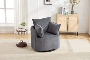 English Elm swivel Barrel Accent Chair with Solid Wood Frame & Metal Base, 350 lb Capacity, Sleek Curved Backrest Elegance Grey W2120P293680