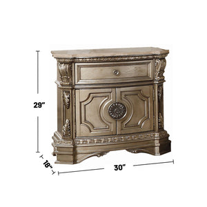English Elm 1 Drawer And 2 Doors Nightstand With Marble Top - Vintage Antique Silver, Elegant Storage Solution B016P253506