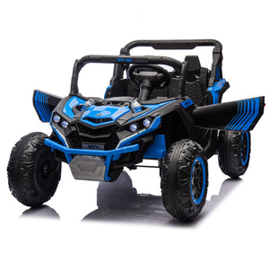 English Elm 24v Two Seat Kids Electric Utv with Parental Remote Suspension Off Road Ride On Blue W1578P184799
