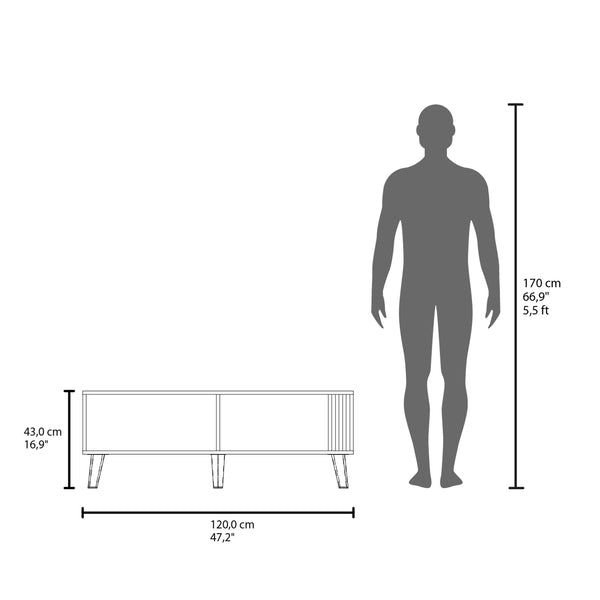 English Elm Vance 47" Coffee Table with Pull-Down Door & Open Shelf, Compact Black Wengue/Natural Oak Storage B070P254788