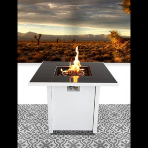 English Elm 30" Metal Fire Pit Square Table with Smoked Glass Top, 40,000 BTU, Lava Rocks, Propane/Natural Gas Compatible B120S00050