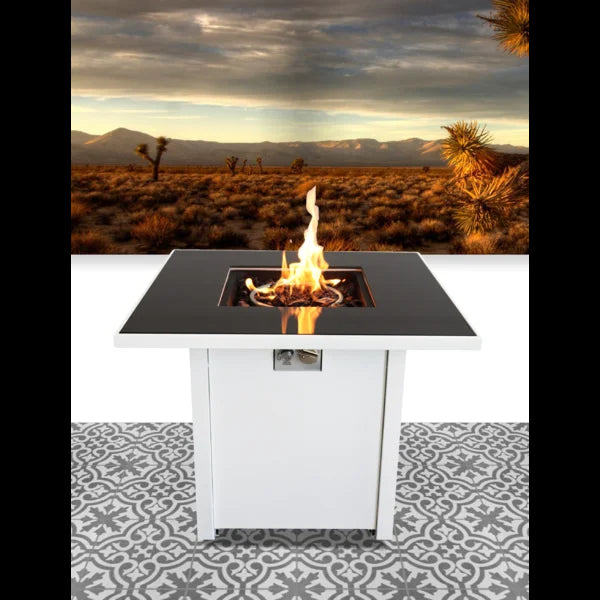 English Elm 30" Metal Fire Pit Square Table with Smoked Glass Top, 40,000 BTU, Lava Rocks, Propane/Natural Gas Compatible B120S00050