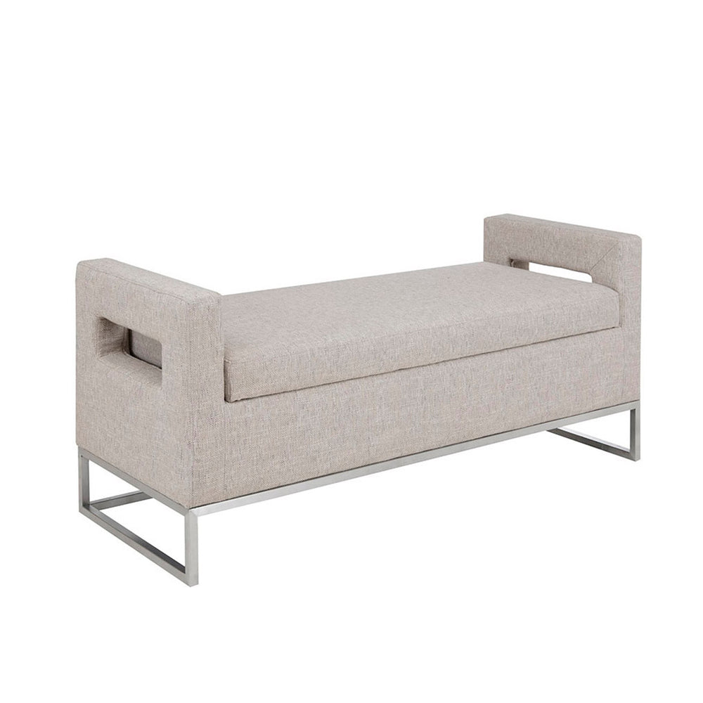 JLA Home Madison Park - Soft grey Soft Close storage bench with lift-top cushioned seat, metal legs, 400 lb capacity — versatile storage seating MP105-0614
