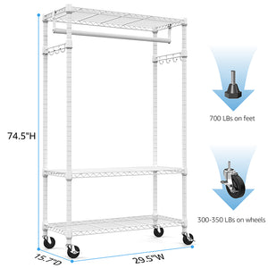 English Elm Heavy Duty Rolling Garment Rack Three Tier Wire Shelving with Hooks for Closet W5386P503916