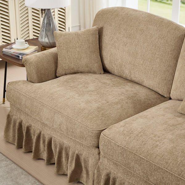 English Elm Elegant Mid Century 4-Seater Sofa Couch With Removable Pleat Skirts, Flared Arms & Cozy Chenille Design W3041S00249