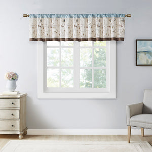 Madison Park Serene Transitional Embroidered Window Valance MP41-3505 Blue