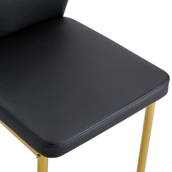 English Elm Table And Chair Set - Modern 39.7" Round Glass Dining Table With 4 Black Pu Chairs & Gold Legs W1151S03706-GIGA