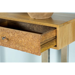 English Elm Harmony Modern Natural & Silver 2-Drawer Console Table with Sled Base, Knob Handles, Warm Wood Charm B062P333444