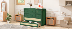 English Elm Full Size Murphy Wall Bed Cabinet with Rattan Panel Detailing and Storage Drawers Green N708P336203F