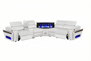English Elm Nova Power Reclining Sectional with Bluetooth Audio Led Bar and Lift Top Wine Storage White B009S02169