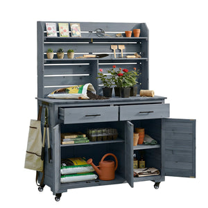 English Elm (assembly Video) Topmax Solid Fir Outdoor Potting Bench Grill Cart with Hutch Storage Gray N717P404333E