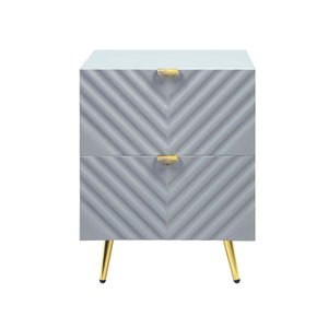 English Elm 2 Drawer Nightstand High Gloss Finish with Gold Accents, Modern Chic Storage for Bedroom Elegance Gray B016P257195