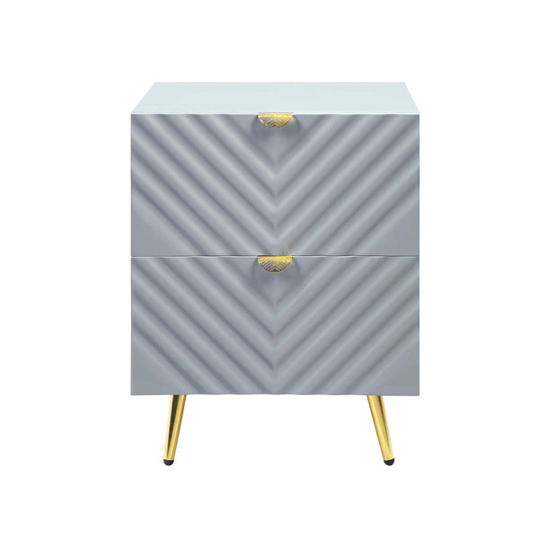 English Elm 2 Drawer Nightstand High Gloss Finish with Gold Accents, Modern Chic Storage for Bedroom Elegance Gray B016P257195