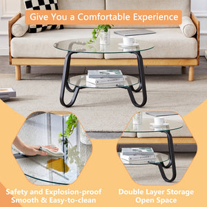 English Elm New Retro Minimalist Square Coffee Table Metal Frame Dual Tempered Glass Tiers W3226P295268