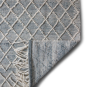 English Elm Ogden Ivory 6x9 Area Rug - Handwoven Wool Blend Diamond Pattern with Teal Accents & Fringe Pad Recommend B136P188390