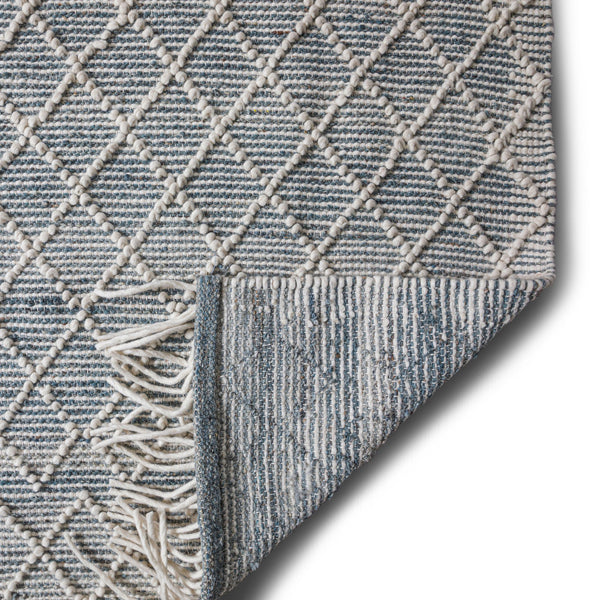 English Elm Ogden Ivory 6x9 Area Rug - Handwoven Wool Blend Diamond Pattern with Teal Accents & Fringe Pad Recommend B136P188390