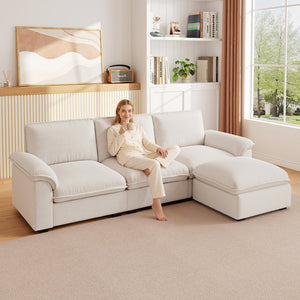 English Elm Cloud Sectional Sofa with Movable Chaise Soft Chenille Upholstery for Modern Living Rooms Beige W1359S00062