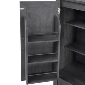 English Elm K&K 71" Tall Farmhouse Pantry Cabinet with Groove Edges, 3 Pull-Out Organizers, 6 Door Shelves Black N707P256507B