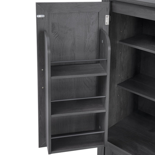English Elm K&K 71" Tall Farmhouse Pantry Cabinet with Groove Edges, 3 Pull-Out Organizers, 6 Door Shelves Black N707P256507B
