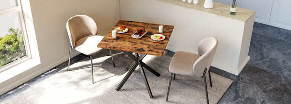 English Elm Rustic Square End Table Steel X Frame Base Wood Grain Top for Living Room or Office Rustic Brown W1820P404205