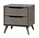 English Elm Mid-Century Modern Gray Color 1 Piece Nightstand Bedroom Furniture Solid Wood Round Tapered Legs 2-Drawers Bedside Table